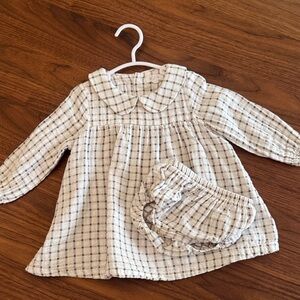 Angel Dear Cream Plaid Long-Sleeve Dress with Bloomers